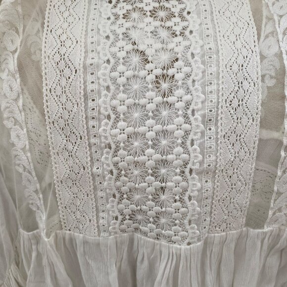 Neiman Marcus White Lace Embroidered Cardigan Cottagecore L Boho Balloon Sleeves - Picture 8 of 15